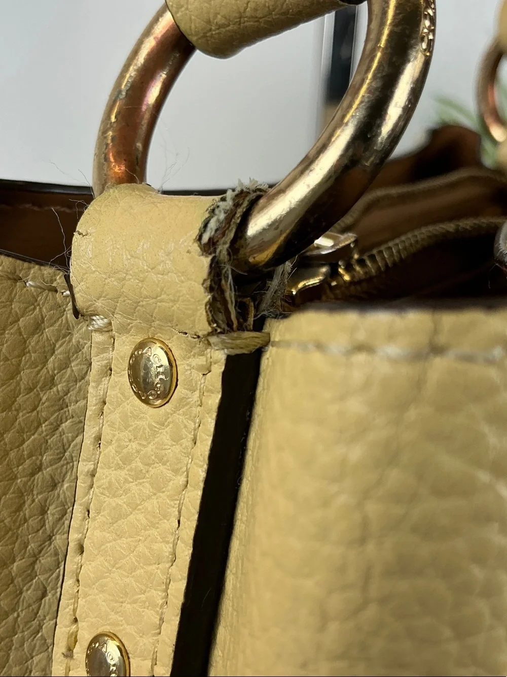 Coach Yellow Bucket Pebbled Leather Hand Bag